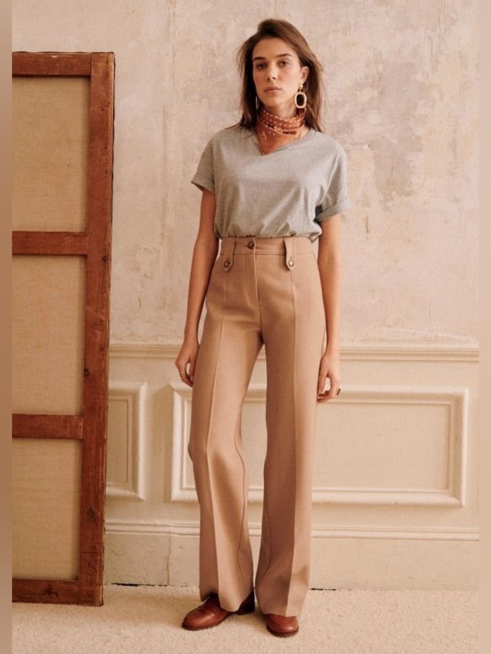Sezane Yves Wide Leg High Waist Trousers - 36